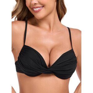 Women's Black Push Up Bikini Tops Ruched Twist Front Underwear Top Swimsuit